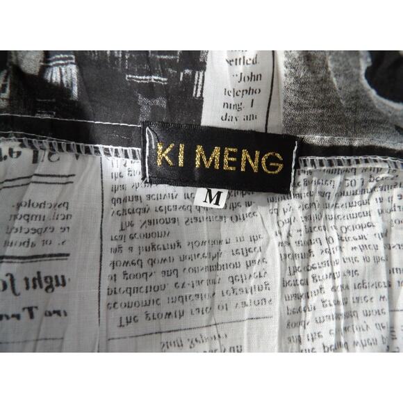 Ki Meng Top Cardigan Blouse Jacket Medium Newspaper Print Lagenlook Art to Wear - Picture 6 of 13